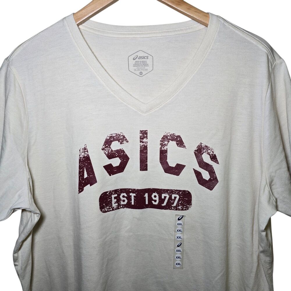ASICS Women's EST 1977 V-Neck T-Shirt Size 2XL Oatmeal Heather NWOT